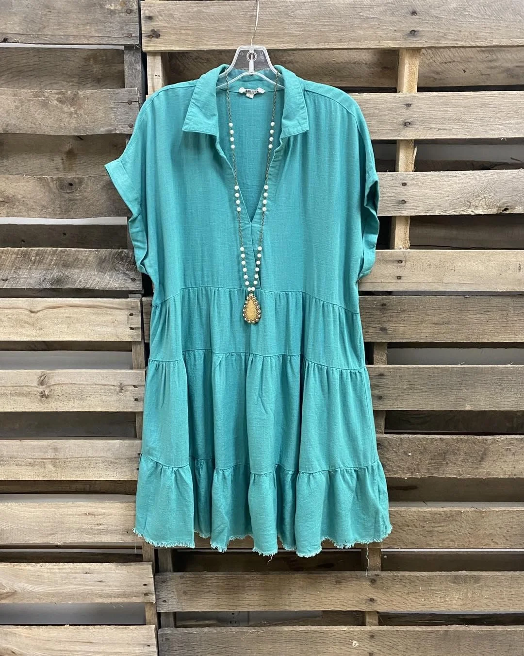 Summer Ladies Turquoise Green Shirt Dress