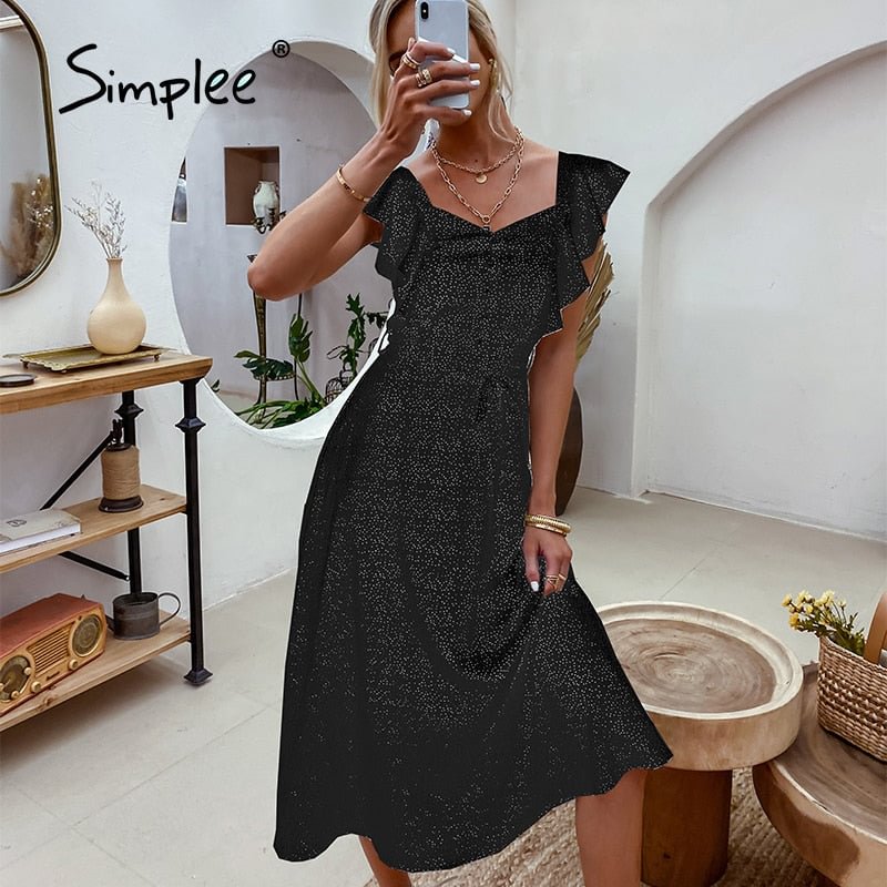 Simplee Casual Polka Dot Printed High Waist Women Dress Summer V-neck Sleeveless Vestidos 2021 Ruffled Lace-up Maxi Sundress New