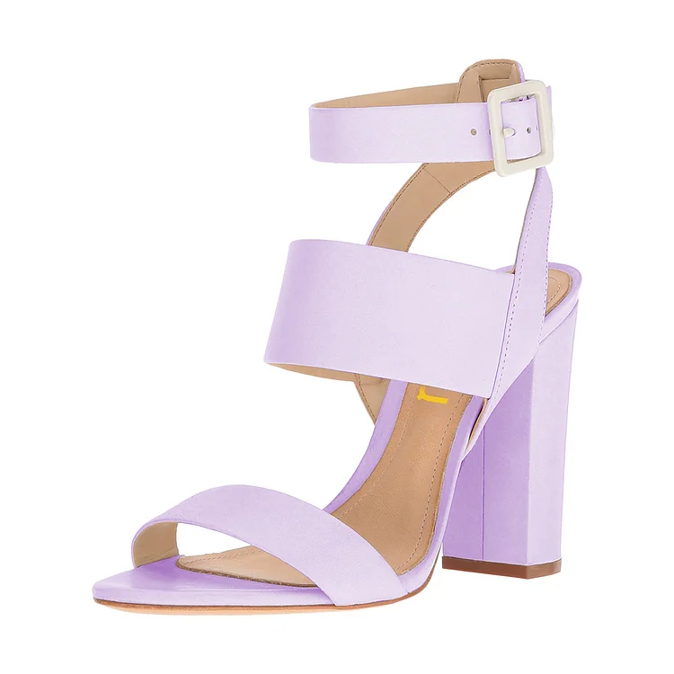 Purple Ankle Strap 4 Inches Chunky Heel Sandals |FSJ Shoes