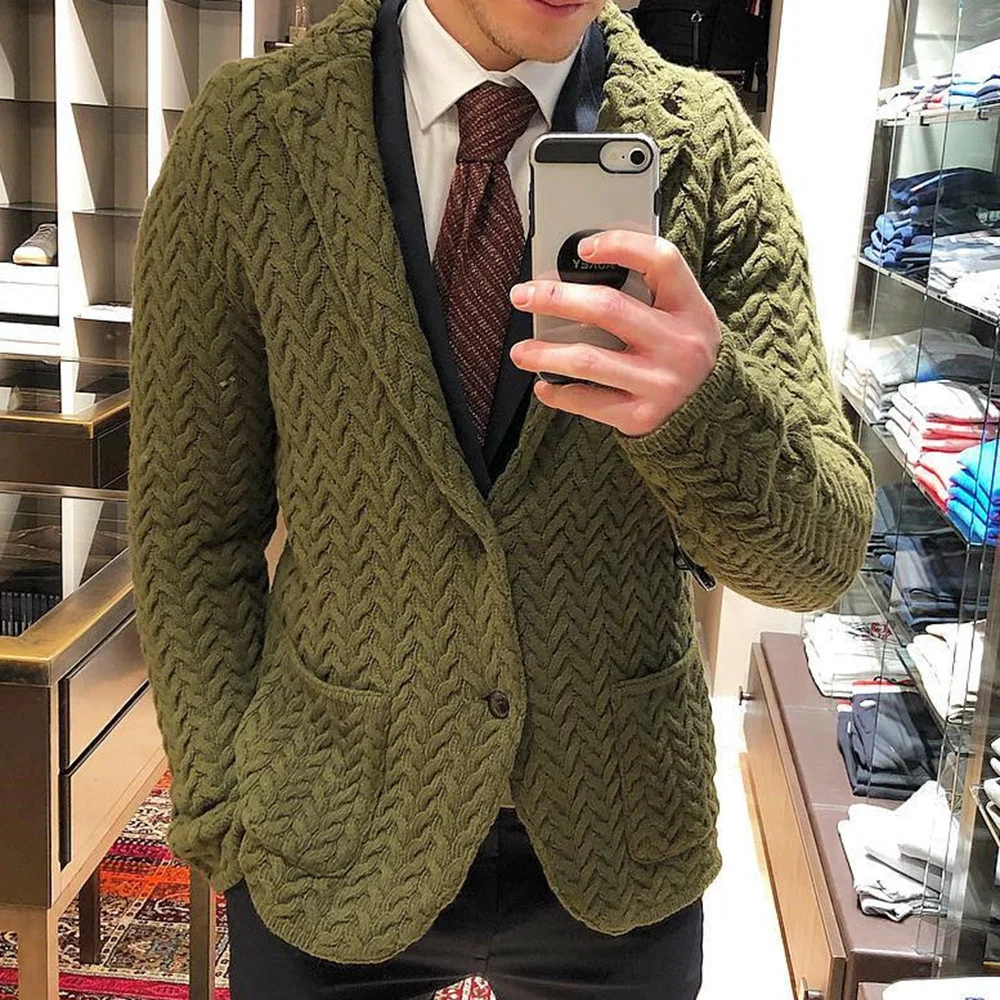 Men's youth long-sleeved suit collar casual knit sweater