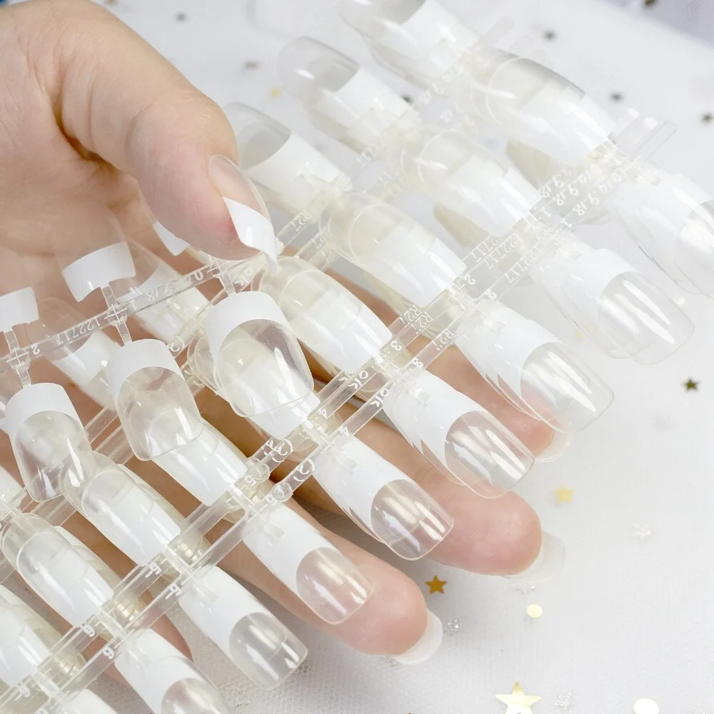 Short Beige French Nails White Tip Nude Color Classical Fake Nails Full Wrap Nail Art Tips for Daily Wear 240pcs-Nail Inspo