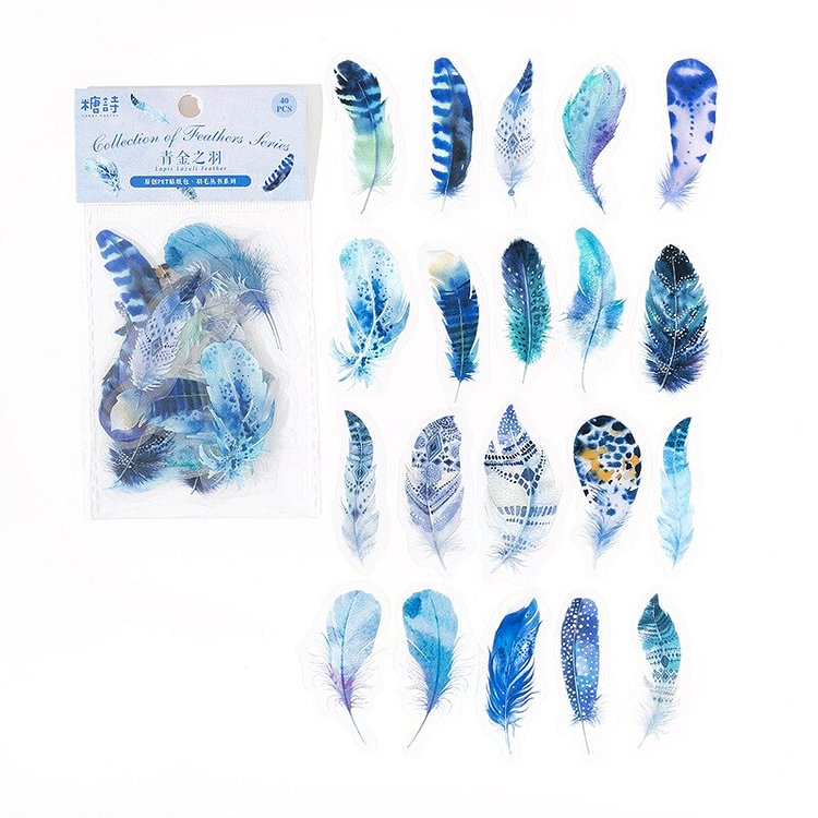 JOURNALSAY 40 Sheets Creative Feathers PET Waterproof Sticker Pack DIY Journal