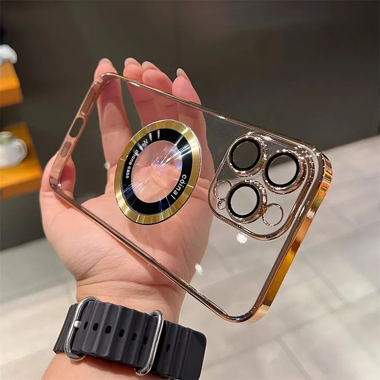 For iPhone 15 Pro Max Magsafe Case Luxury Magnet Plating Acrylic Transparent PC Cases Cover for iPhone 1514 14 Pro Max 14 Plus