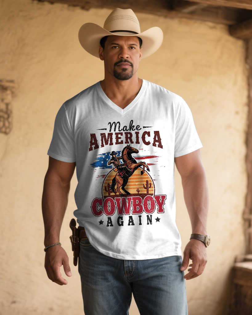 Men's Plus Size White Make America Great Again Chest Pattern Print V-Neck Short Sleeve T-Shirt
