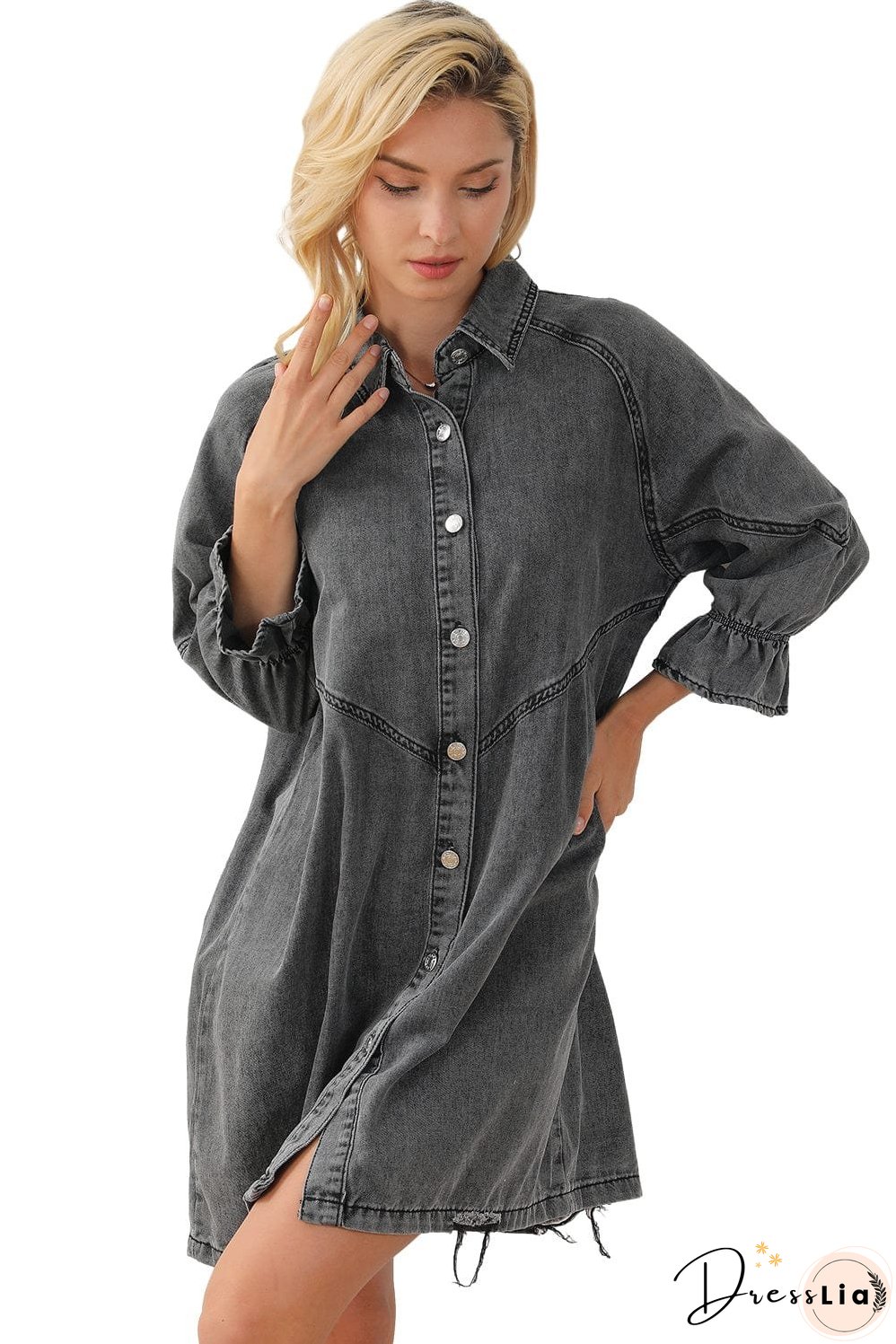 Denim Dress with Ruffles