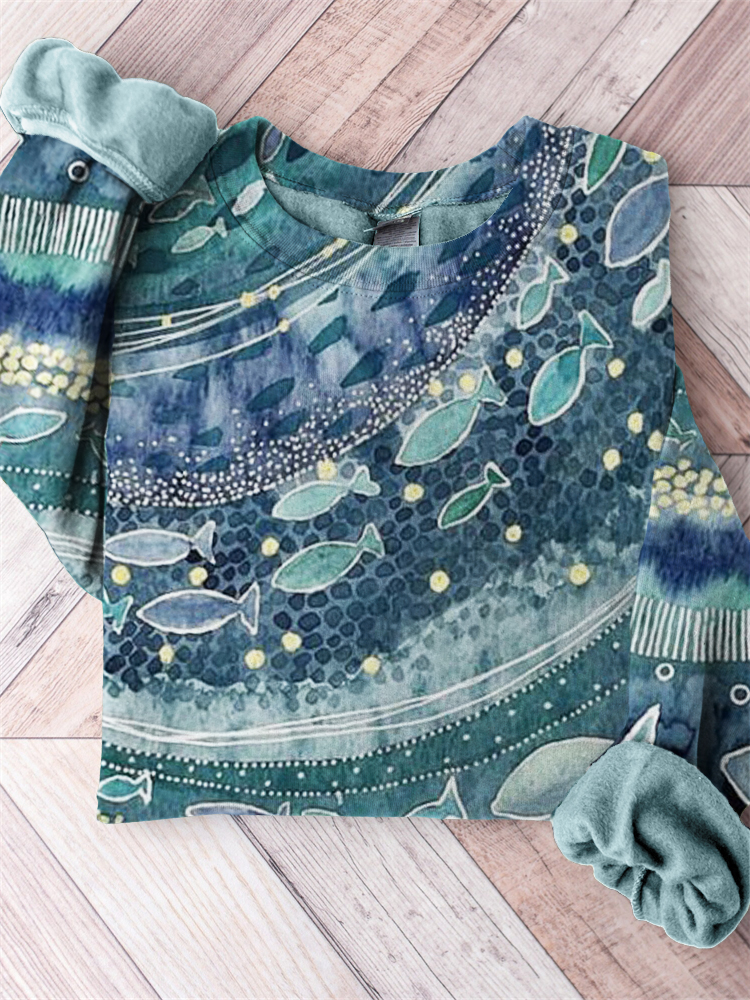 Fish & Ocean Geometric Glitter Art Comfy Sweatshirt  artssus