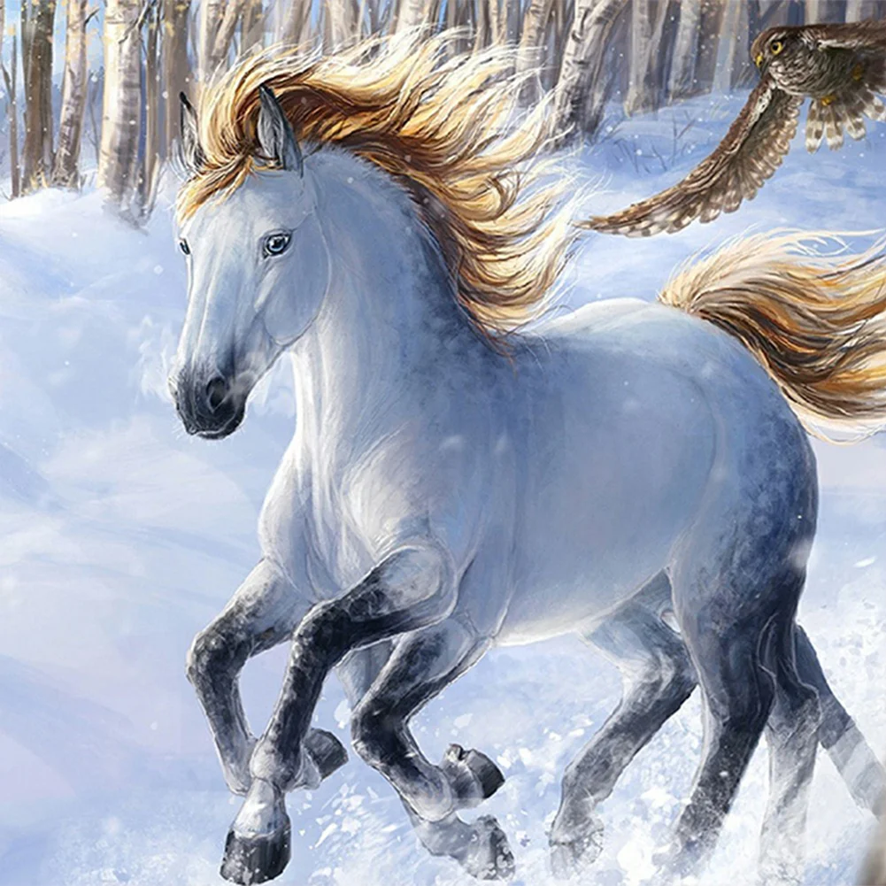 5D DIY Diamond Painting Kits Full Square Drill white horse Wall Picture