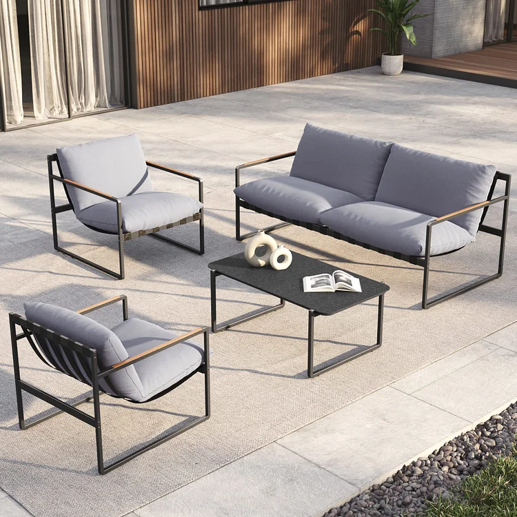 Pre-order : Ship within two weeks, GRAND PATIO 4-Piece Patio Furniture Set, Outdoor Patio Conversation Sofa Set with Cushion, Loveseat Chairs and Coffee Table