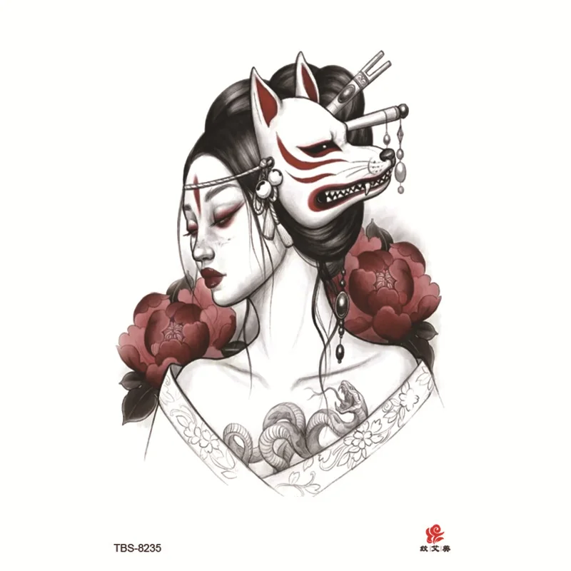 Sdrawing Temporary Tattoo Sticker Dark Snake Tattoos Flower Tatoos Body Art Geisha Water Transfer Clavicle Arm Fake Tatto