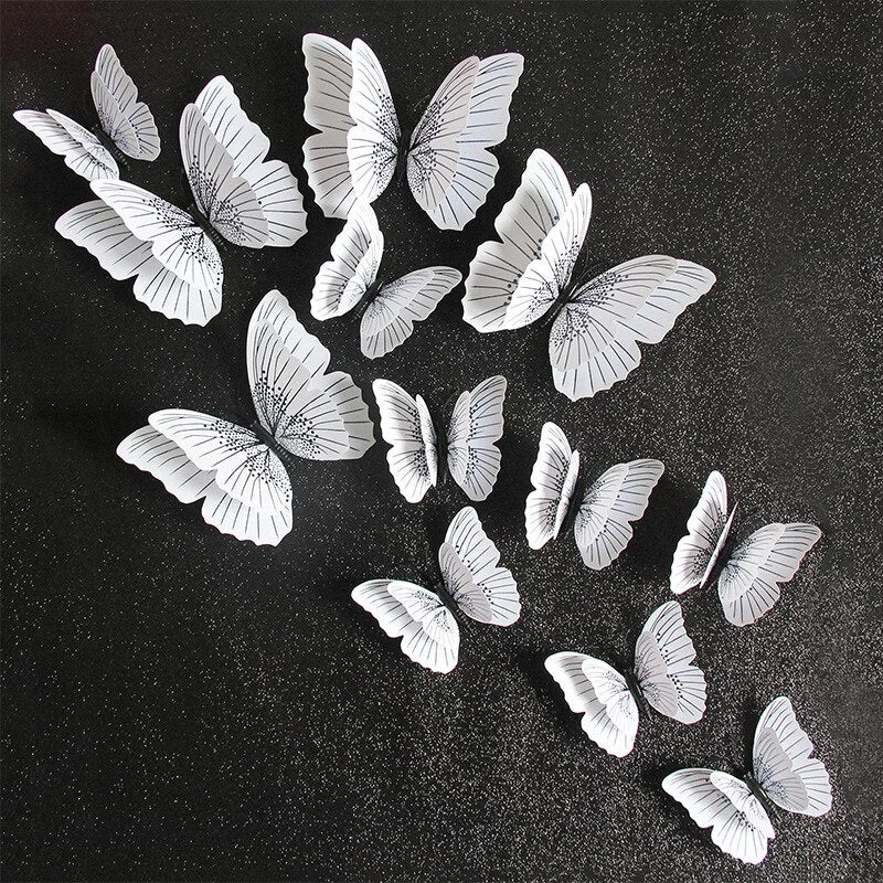 12pcs/lot 3D Double Layer Bling Butterfly Wall Sticker for Home Decoration Home Decor Butterflies for Party Fridge Wedding Party