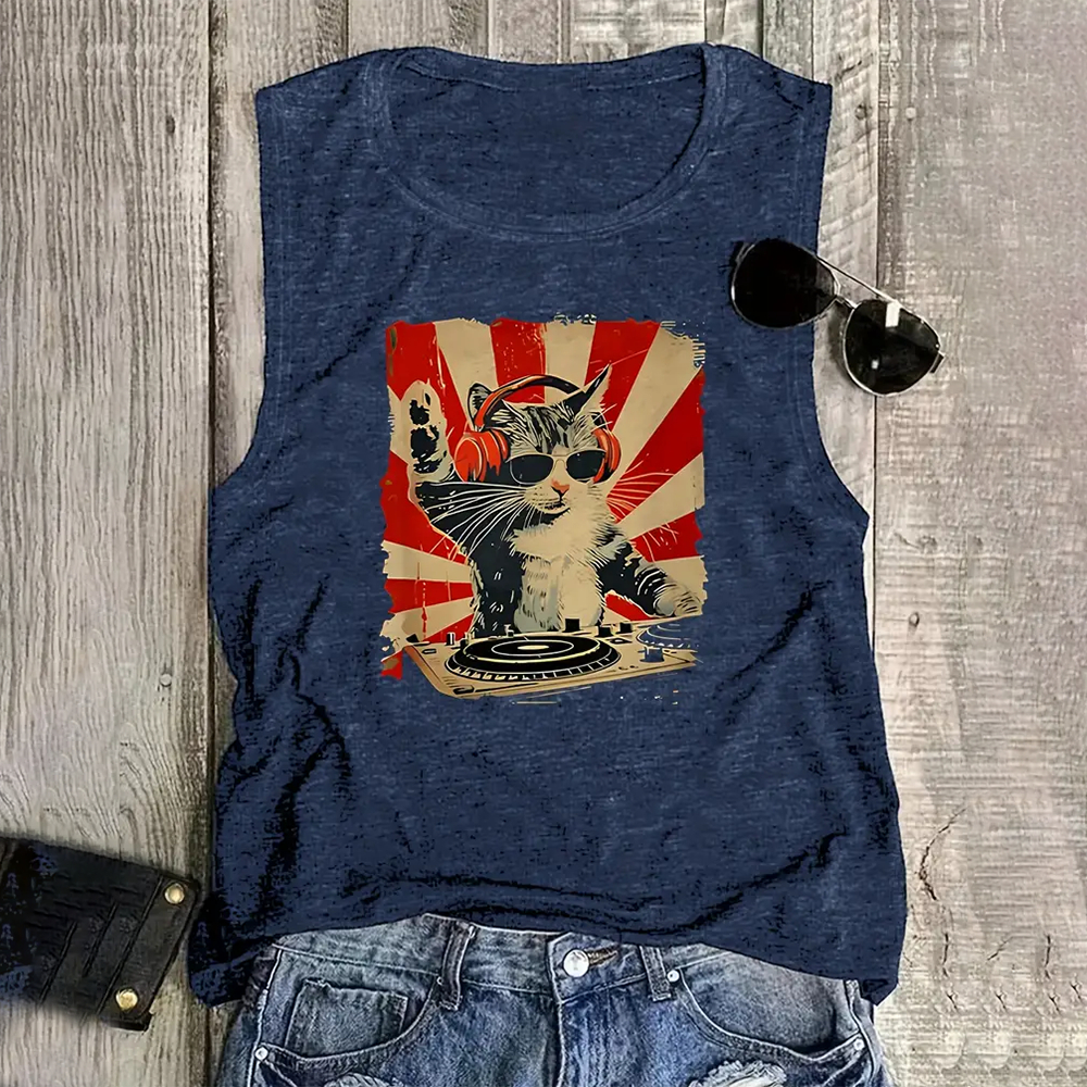 Teepublicz Women's Fashion Q of Hearts Pattern Printed Sleeveless Vest Simple White Sleeveless Tops Summer Breathable Women's Clothing
