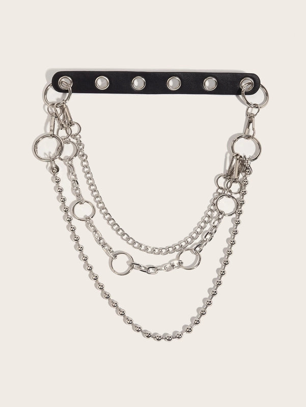 Hip-Hop Solid Color Pu Leather Iron Chain Unisex Leather Belts