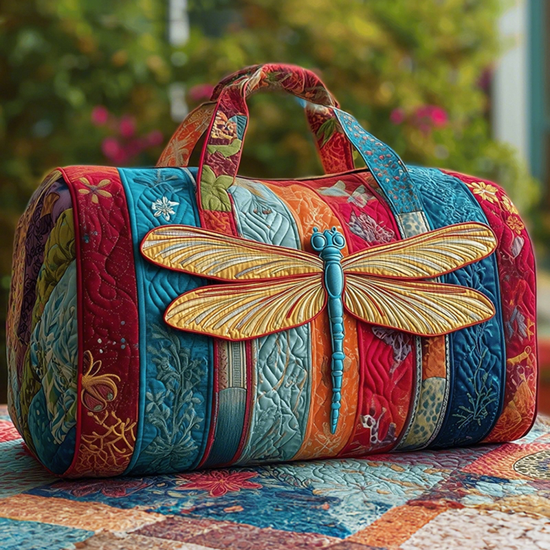 Hippie Patchwork Quilted Dragonfly Tote Travel Bag elevenforest