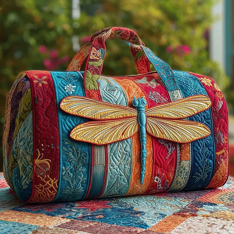 Hippie Patchwork Quilted Dragonfly Tote Travel Bag