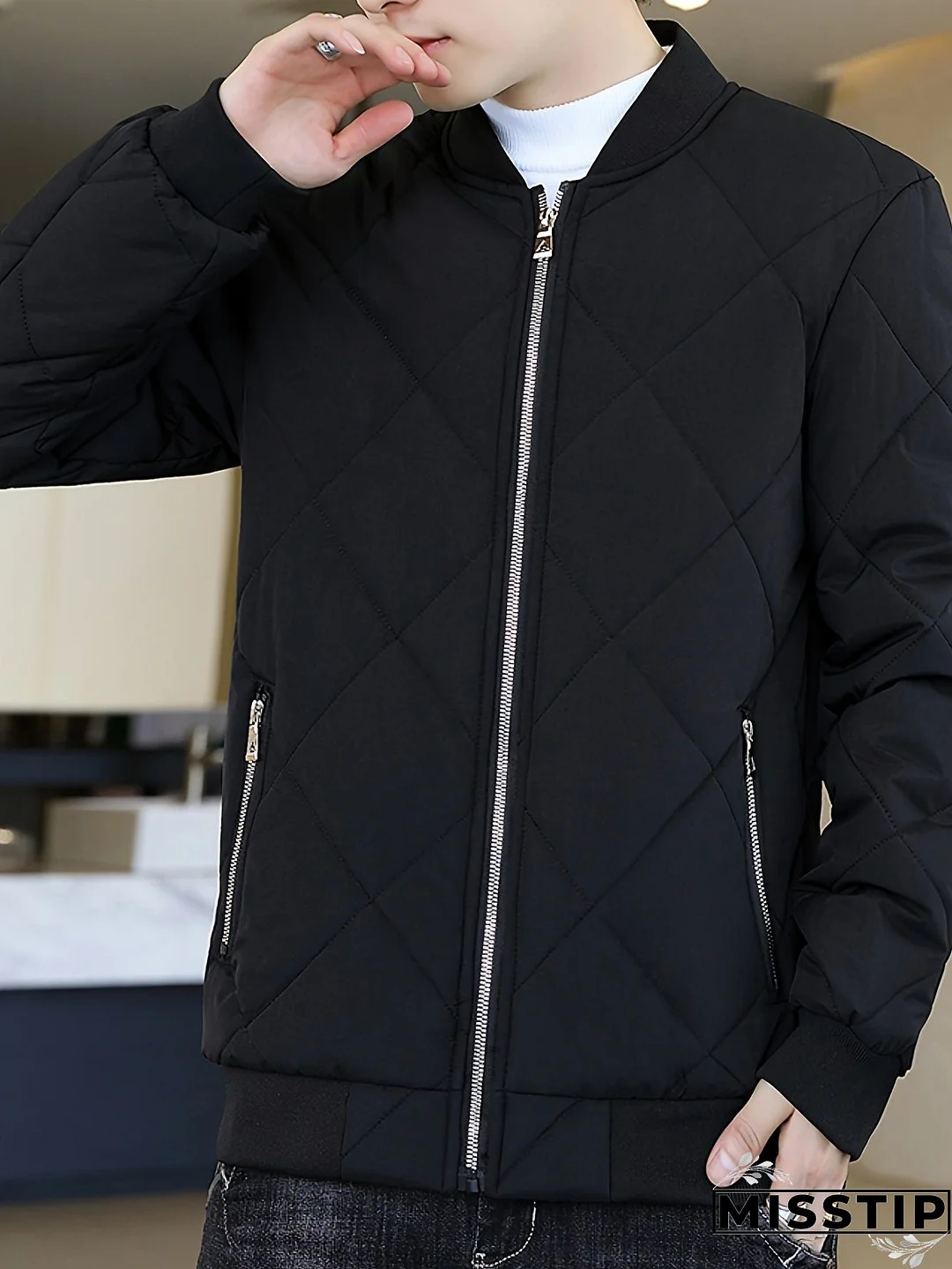 WarmthMax Men's Padded Fleece Jacket - Water-Resistant, Stand Collar, Zip-Up, Zippered Pockets, Breathable, Versatile, and Comfortable for Winter Outdoor Activities, Hiking, Camping, and Daily Wear