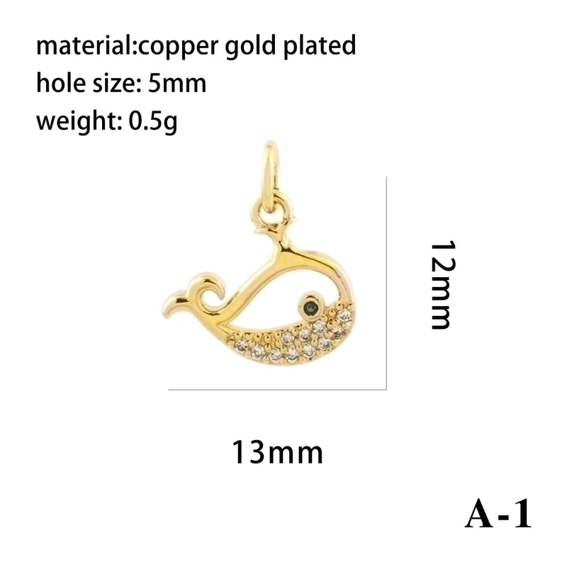 Ig Style Minimalist Angel Dolphin Crown Copper Plating Inlay Zircon 18k Gold Plated Charms