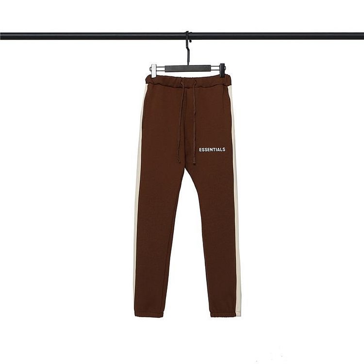 Fog Essentials Pants Autumn and Winter Double Line Letter Color Matching Casual Fleece-Lined Trousers for Men and Women