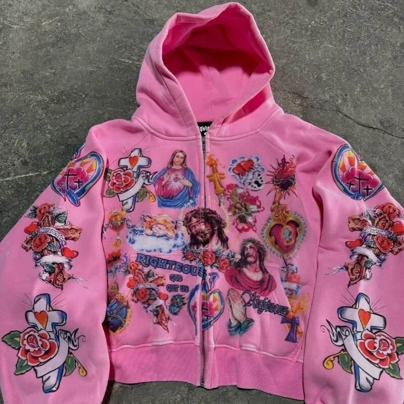 Parigaminghub European Summer Outfits – Cartoon Animation Printed Zipper Hoodie for Women  