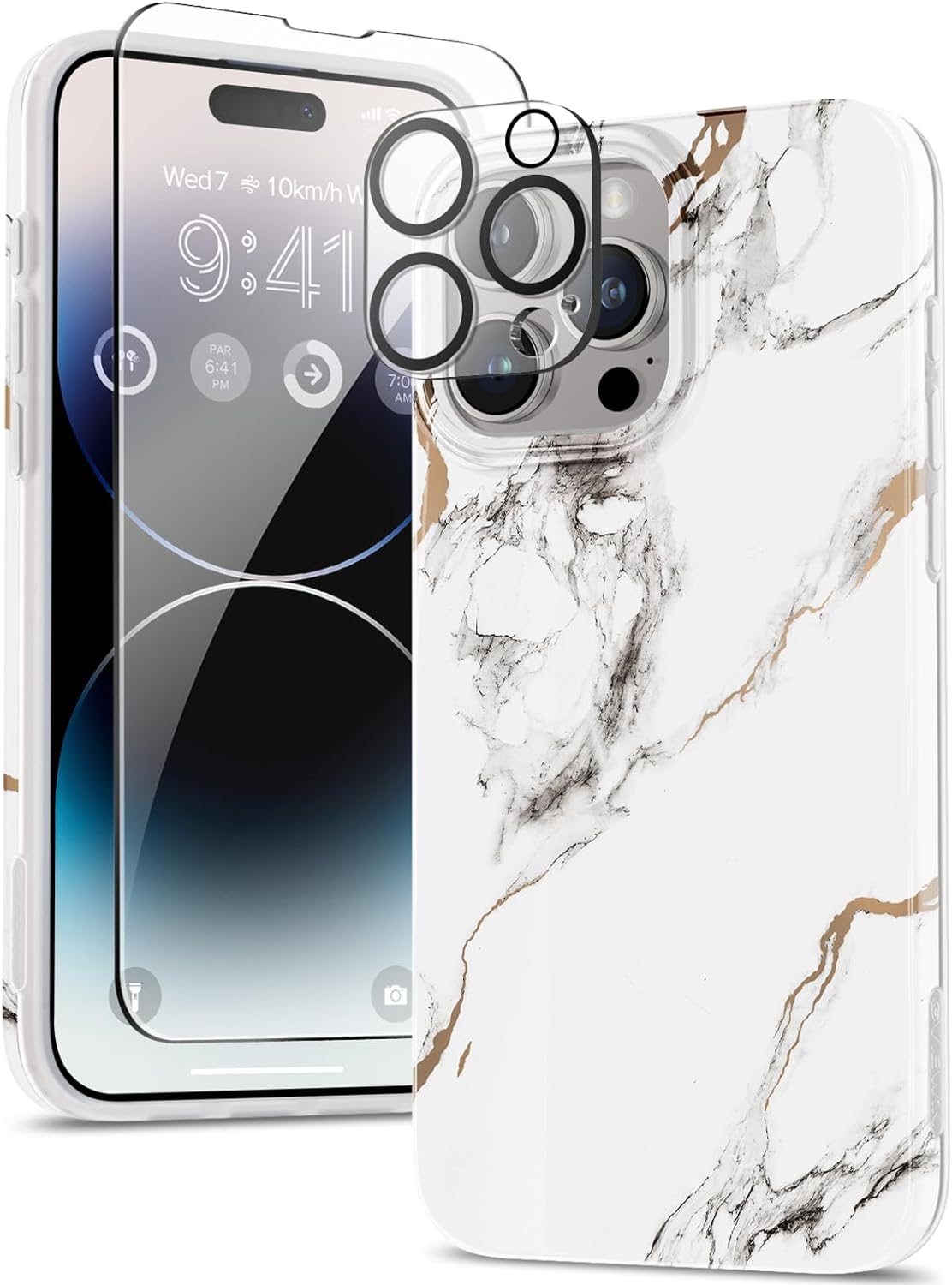 ProCaseMall iPhone 15 Pro Max Case Marble Design Slim Soft TPU Cover (White/Gold)
