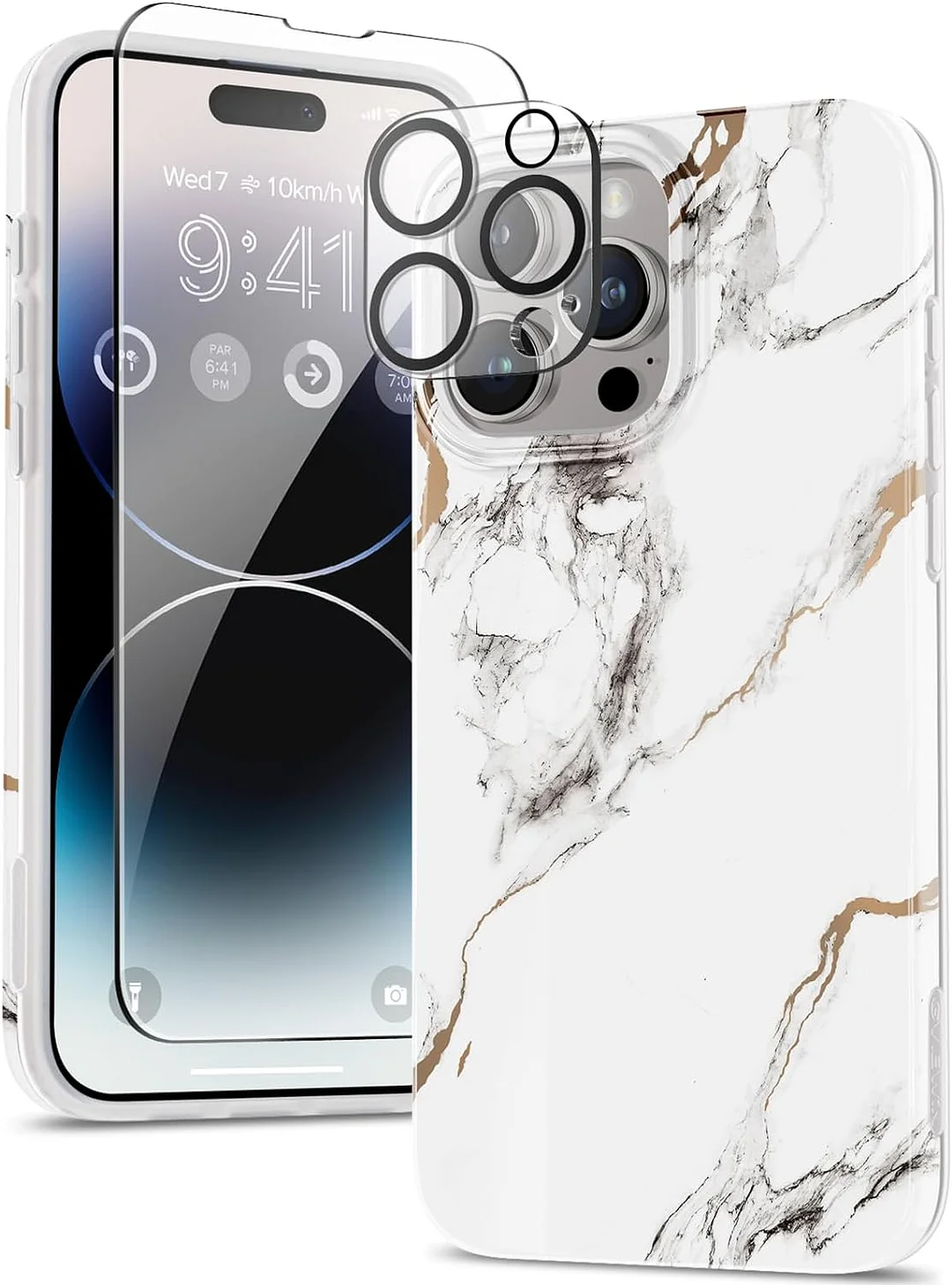  ProCaseMall iPhone 15 Pro Max Case Marble Design Slim Soft TPU Cover (White/Gold) ProCaseMall