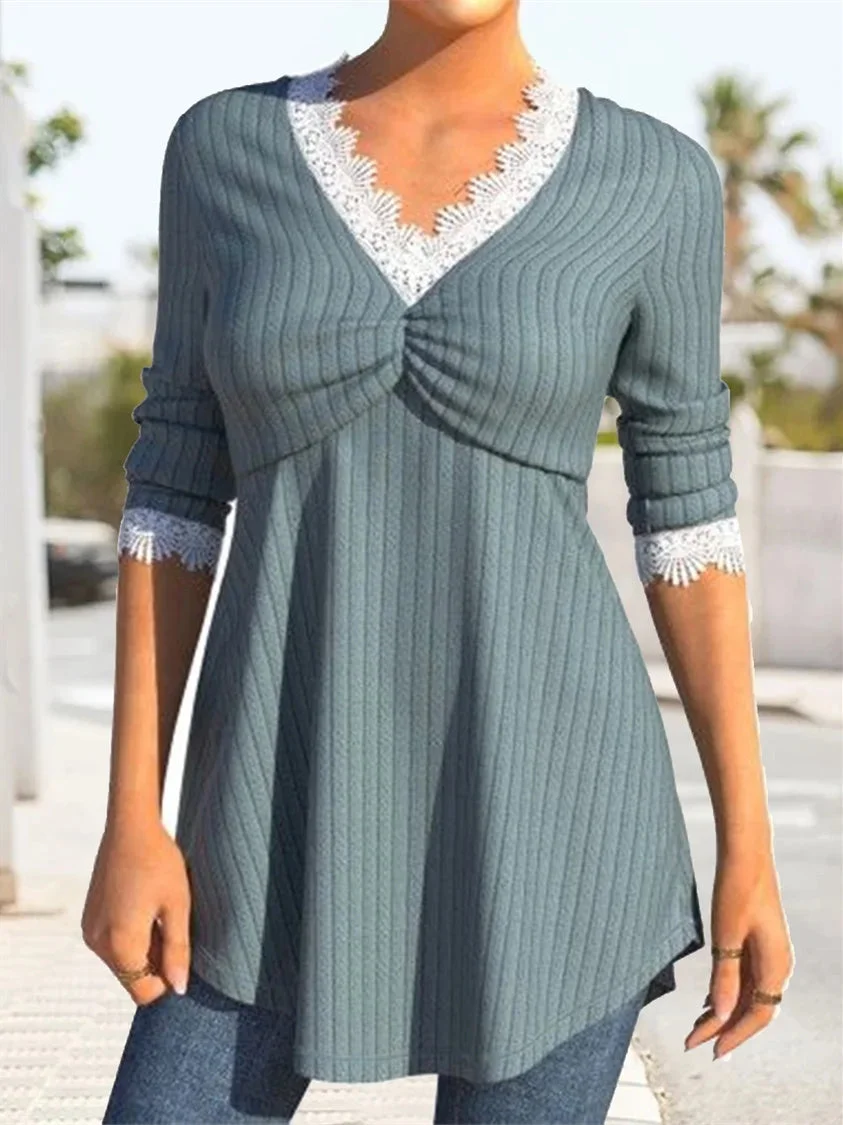 Women Half Sleeve V-neck Solid Color Dress