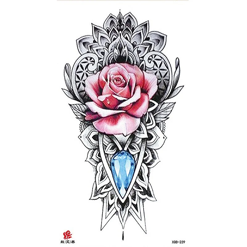 Sdrawing Temporary Tattoo Sticker Flash Tattoos Skull Snake Wolf Blue Pink Rose Flowers Body Art Arm Fake Sleeve Tatoo Women