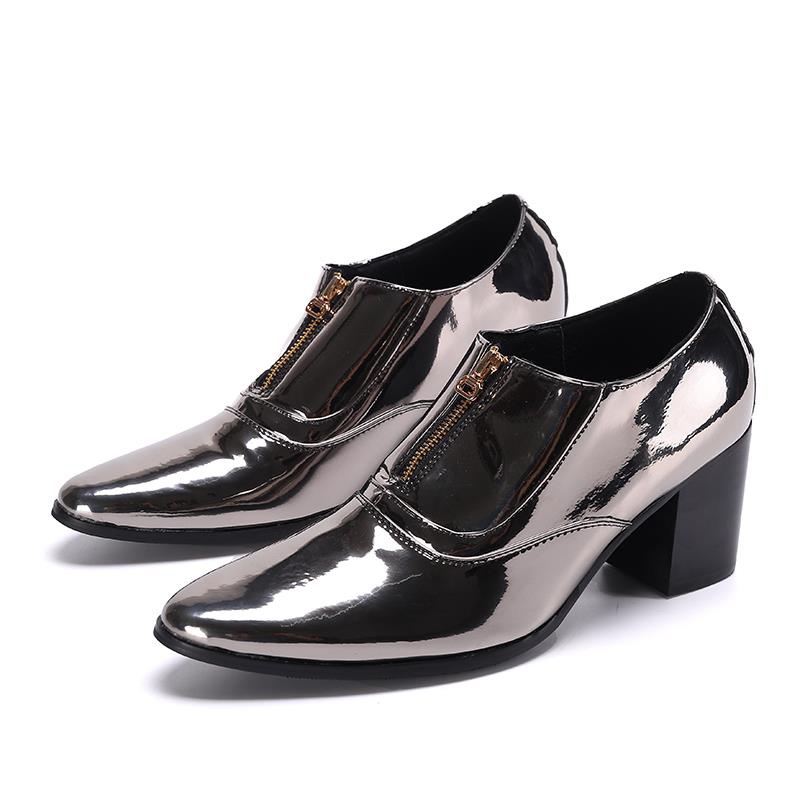 Height Increase Pointed Toe Men Shoes High Heels Casul Patent Leather Shoes Bar Career Work Shoes Szie 37-48