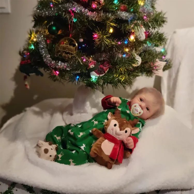 🎄[New Christmas] 18" Real Lifelike Cute Awake Reborn Newborn Doll Named Ileraxtin with Brown Hair with Heartbeat💖 & Sound🔊：Realistic Reborn Baby Dolls By Rsgdolls®