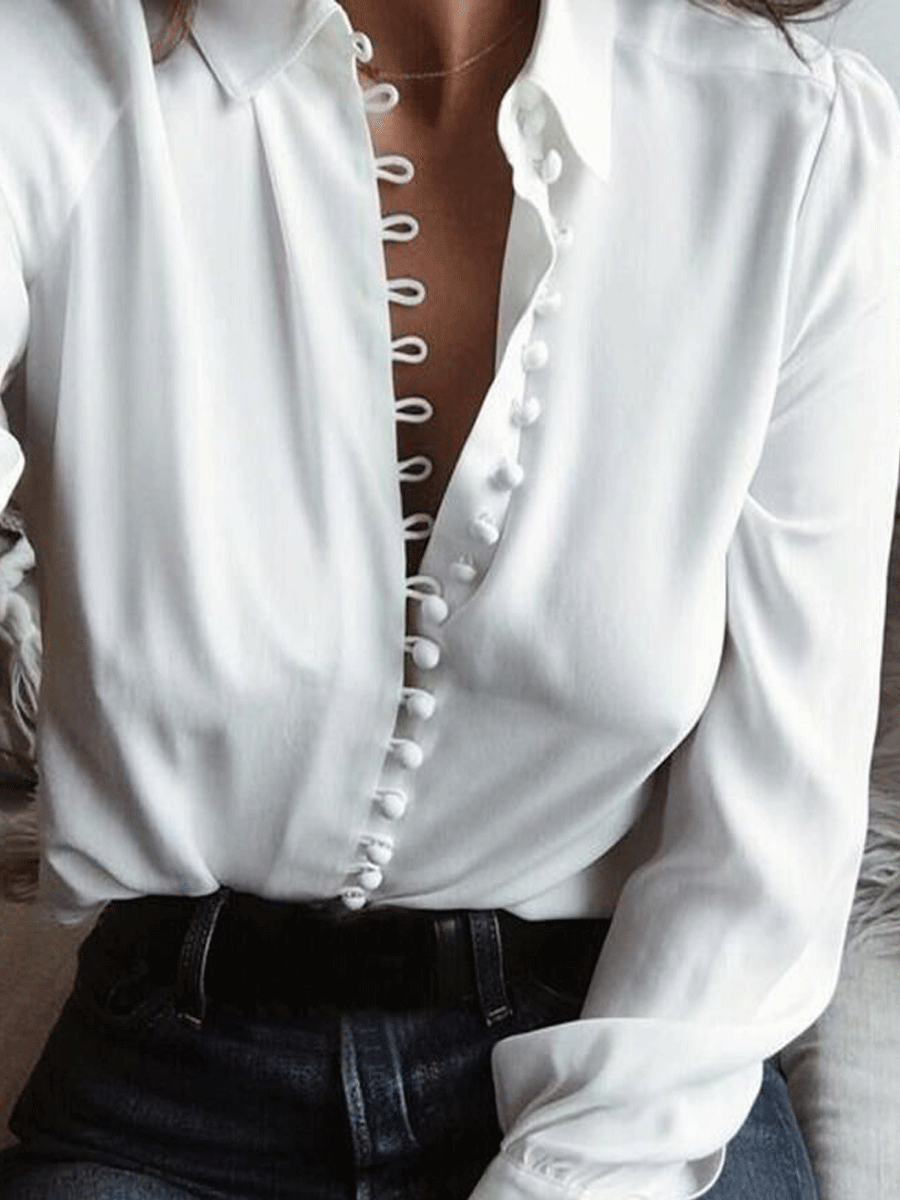 Solid Collar Long Sleeve Blouses