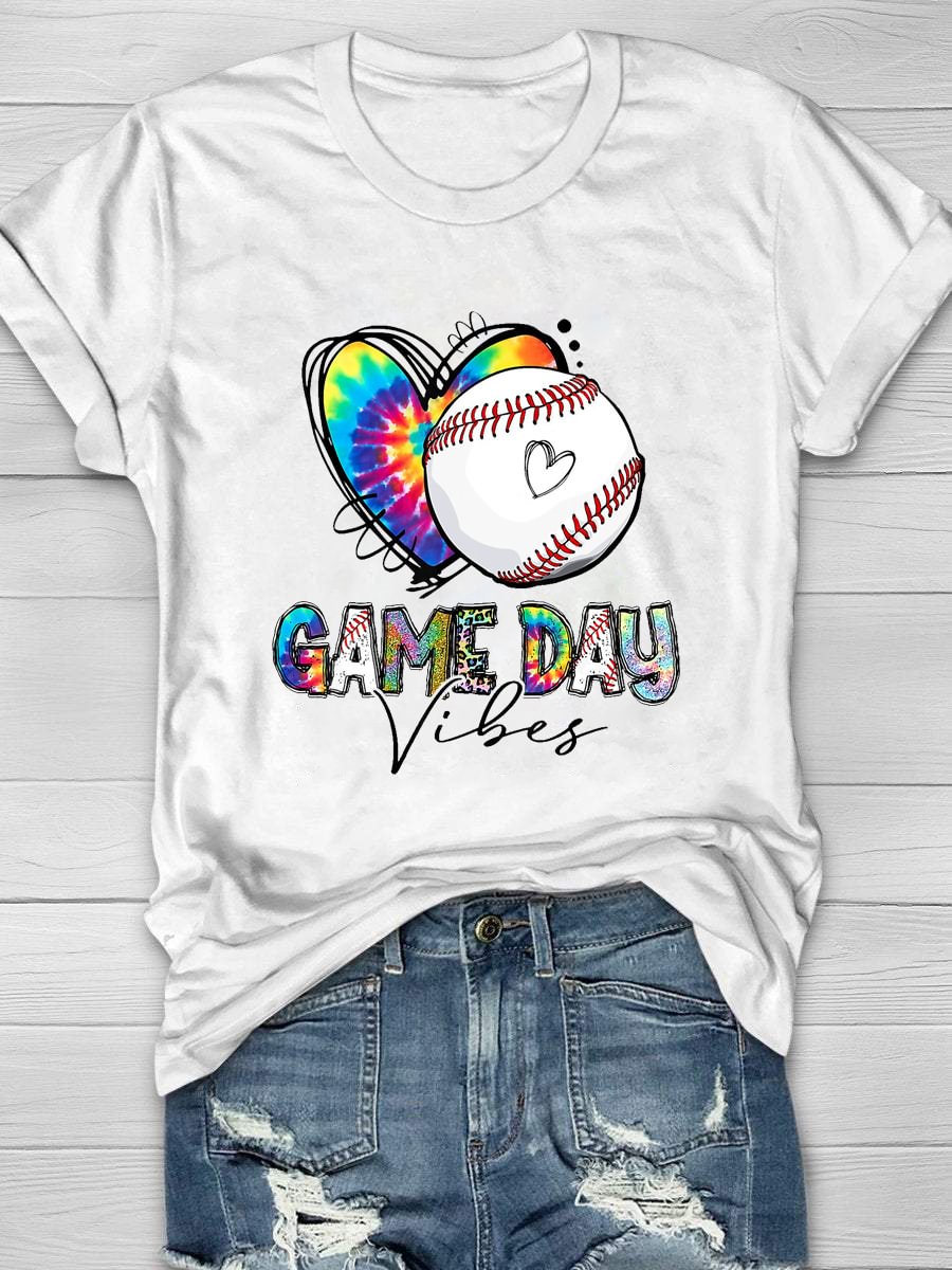 Baseball Game Day Vibes Print Short Sleeve T-Shirt