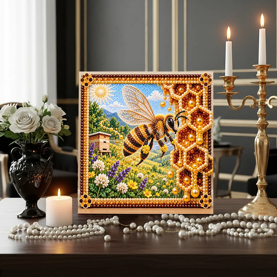 Framed Pearl Painting Kit Bee And Honeycomb 11.81x11.81in