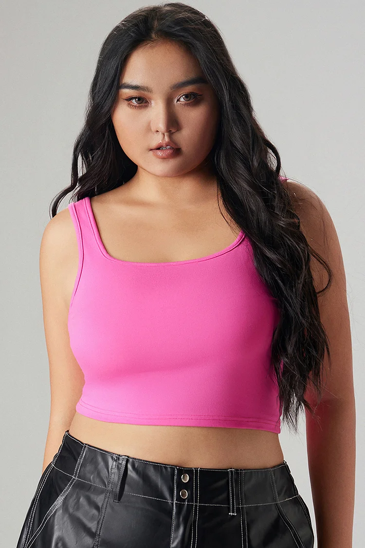 Xpluswear Design Plus Size Casual Tank Top Hot Pink Round Neck Sleeveless Knitted Tank Top [Pre-Order]