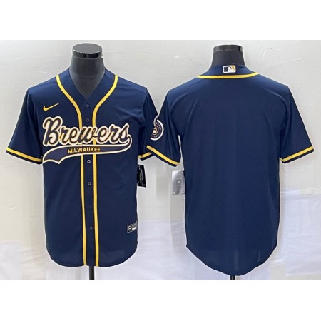 Men's Milwaukee Brewers Blank Navy Cool Base Stitched Jersey JTN2