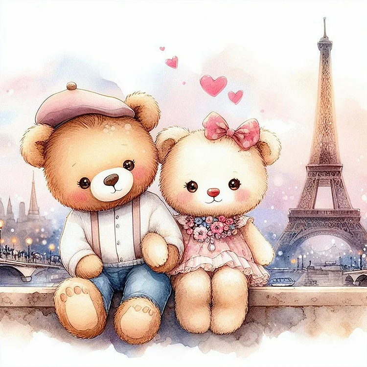 Full Round Drill Diamond Painting -Couple Bears And Eiffel Tower - 40*40cm