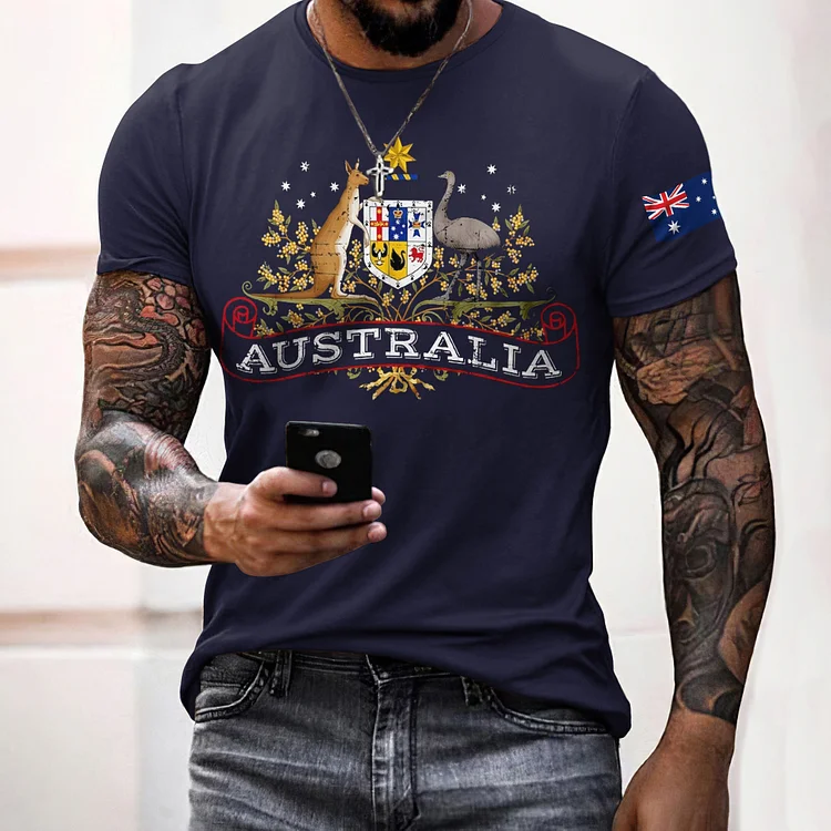 VChics Men's Australia Print Crew Neck Short Sleeve Casual T-shirt