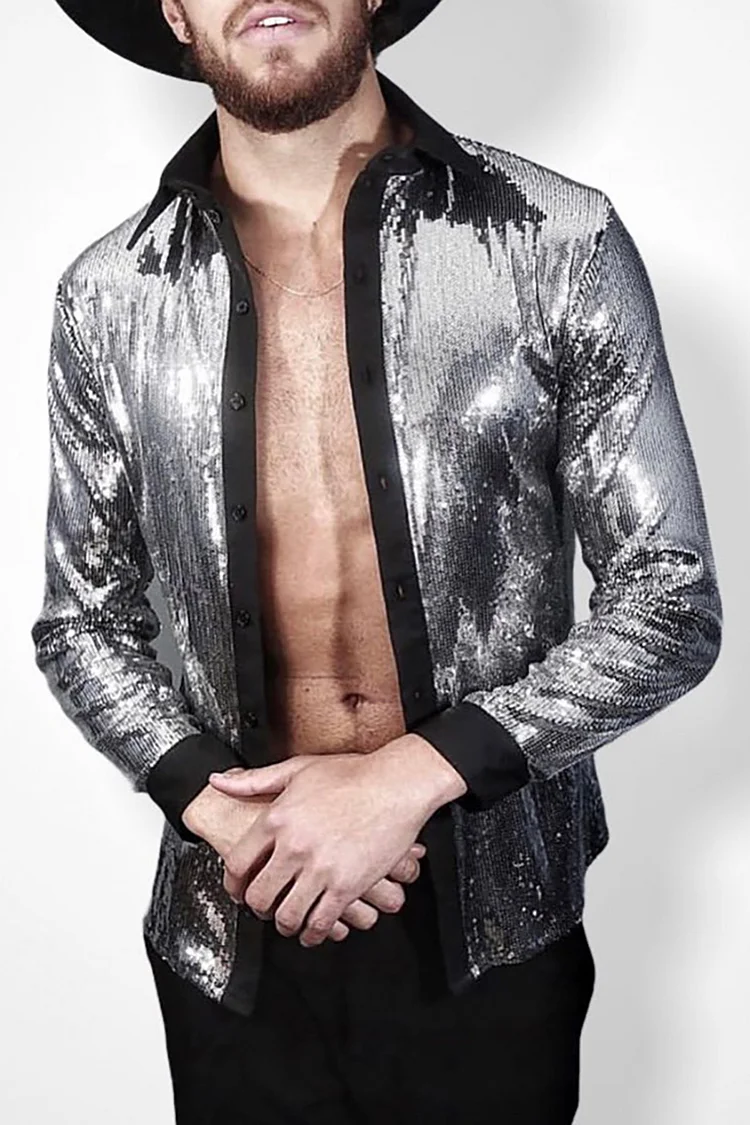 Sequin Slim Fit Silver Party Shirt