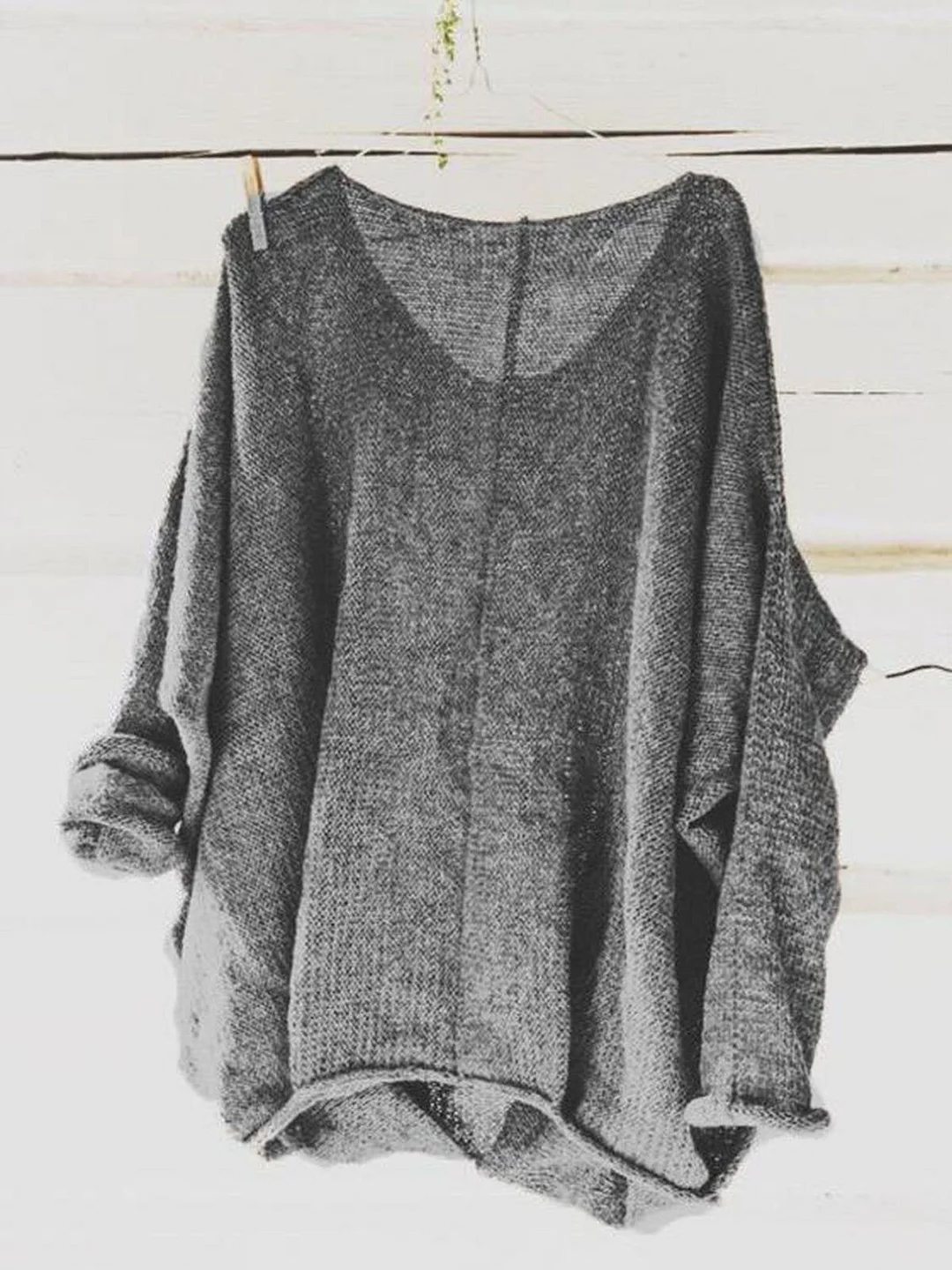 Casual Knitted Long Sleeve V neck Solid  Blouse