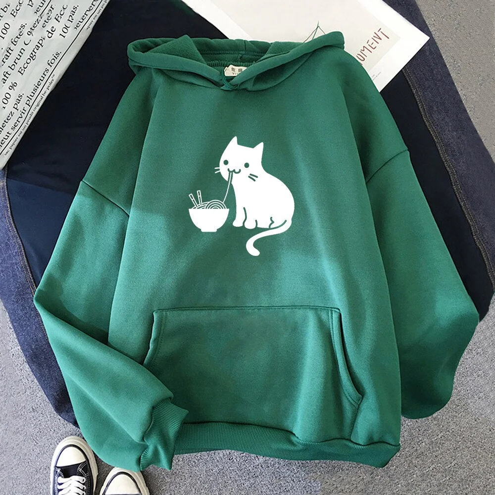 Cute Cat Print Hoodies Womens Spring Long Sleeve Pullover Hoodie Loose Casual Sweatshirts Oversize Hoodies Men Aesthetic Tops