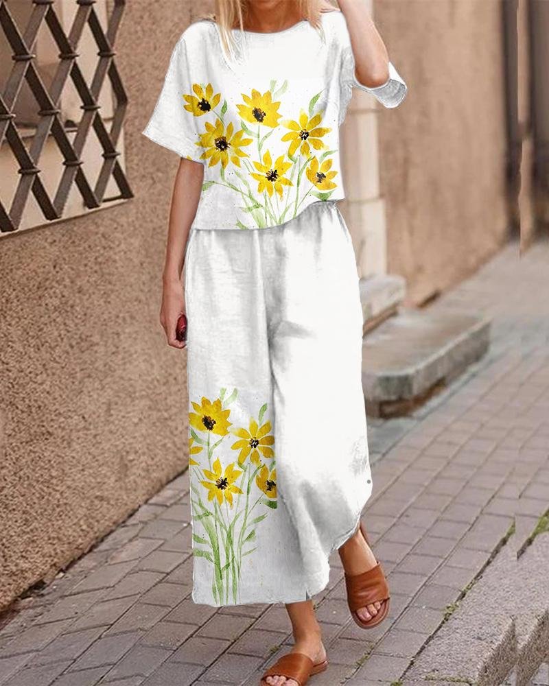 Casual Short Sleeve Floral Print Suit