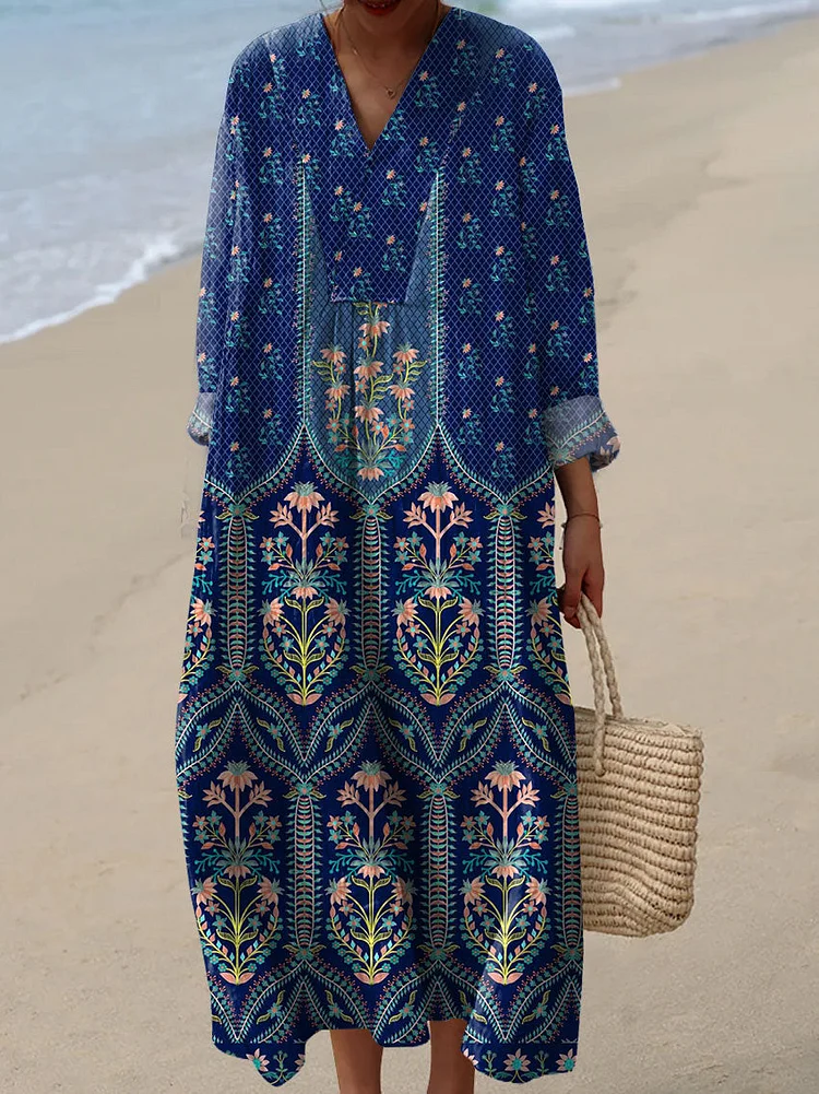 Women's Vinage Boho Art Print Dress