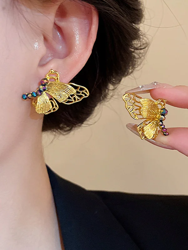 Rhine Stones Butterfly Shape Drop Earrings