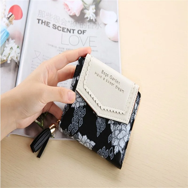 Cute Modis Women's Girls Tassel PU Leather Small Wallet Unicorn Clutch Short Purse Card Holder Ladies Handbag High Quality