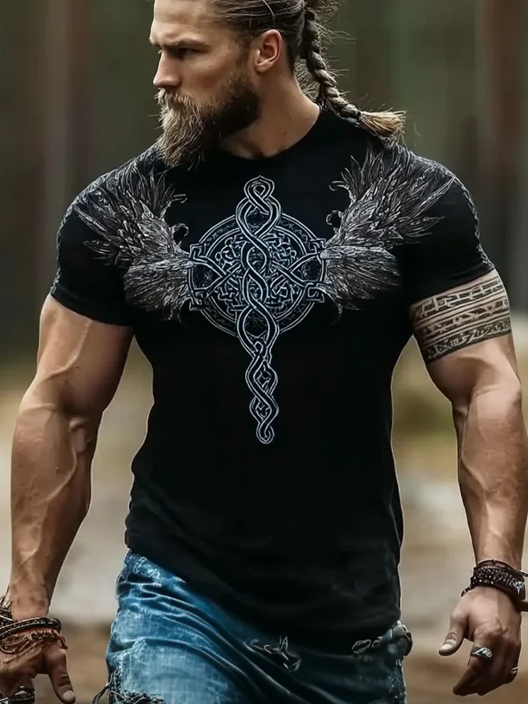 Vintage Viking Celtic Style Men's Round Neck Short Sleeve T-shirt