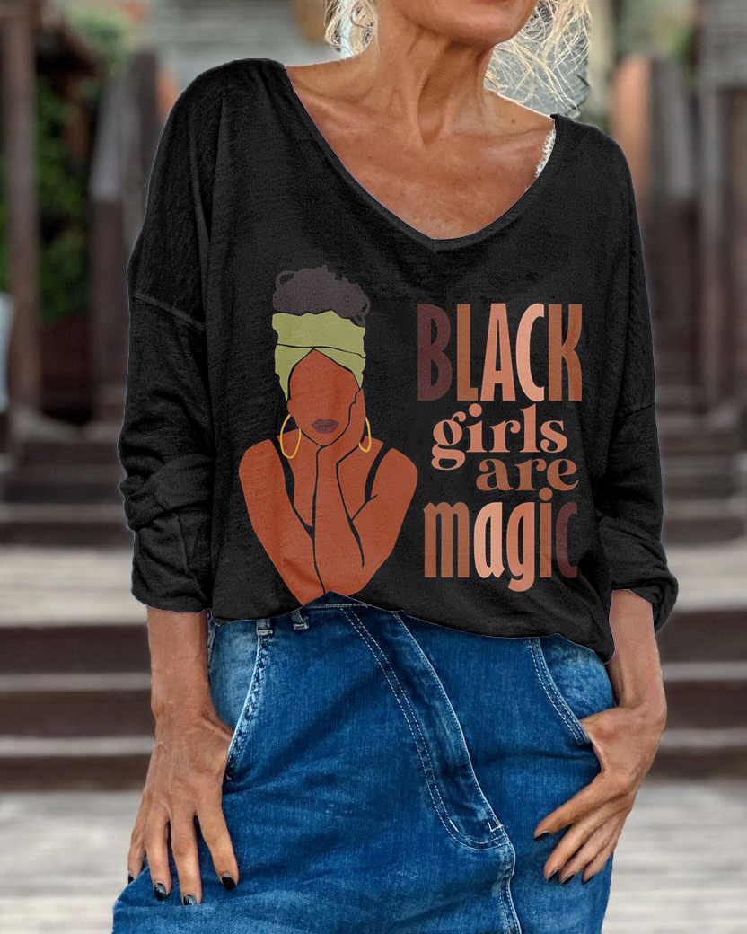Vintage Black Girls are Magic Loose Casual V Neck T-shirt