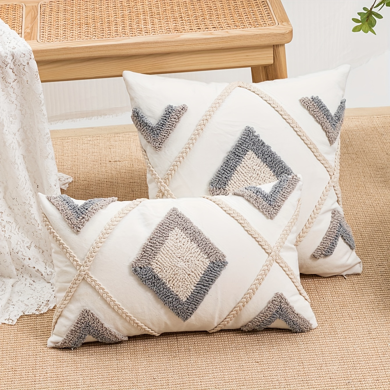 1pc Bohemian Chic Geometric Stripe Pillow Cover - Luxurious Loop Velvet Embroidery, Stylish Home Decor for Bedroom, Living Room, Sofa & Car - Handcrafted, Multi-Functional Accent Pillowcase