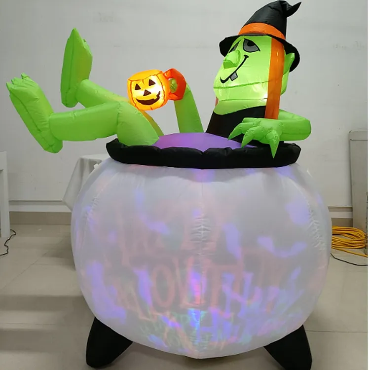 SANMADROLA Halloween Inflatables Outdoor Yard Decoration 5 ft Blow Up with Built-in LED and Projection for Holiday Lawn Party Yard Garden Decor Witch