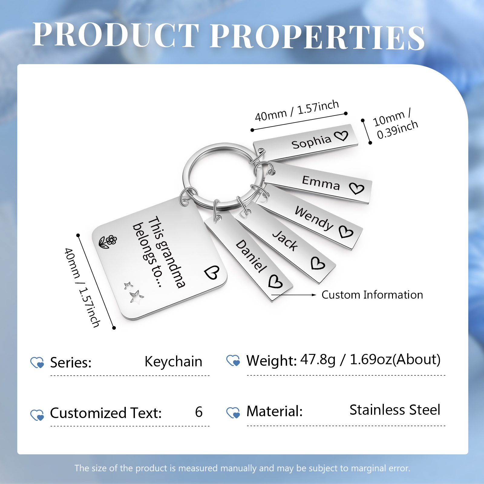 Personalised 5 Names & 1 Text Keychain Custom Family Keychain Gifts for Father/Mother/Grandma/Grandpa-Jessemade AU