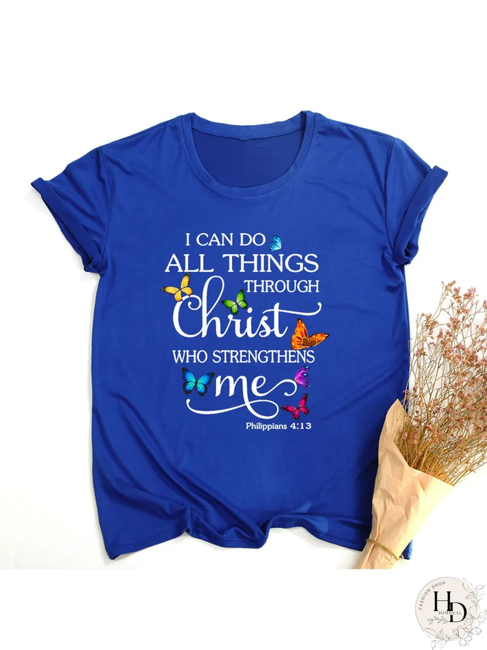 Butterfly Can All Things Philippians Women Aesthetic Graphic Shirts Casual Christian Jesus