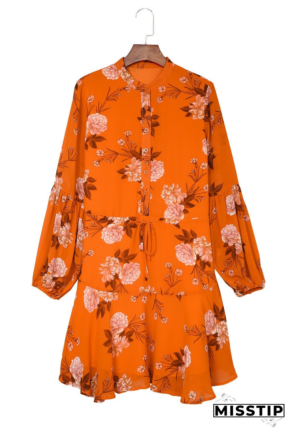 Vintage Floral Print Drawstring Flowy Dress