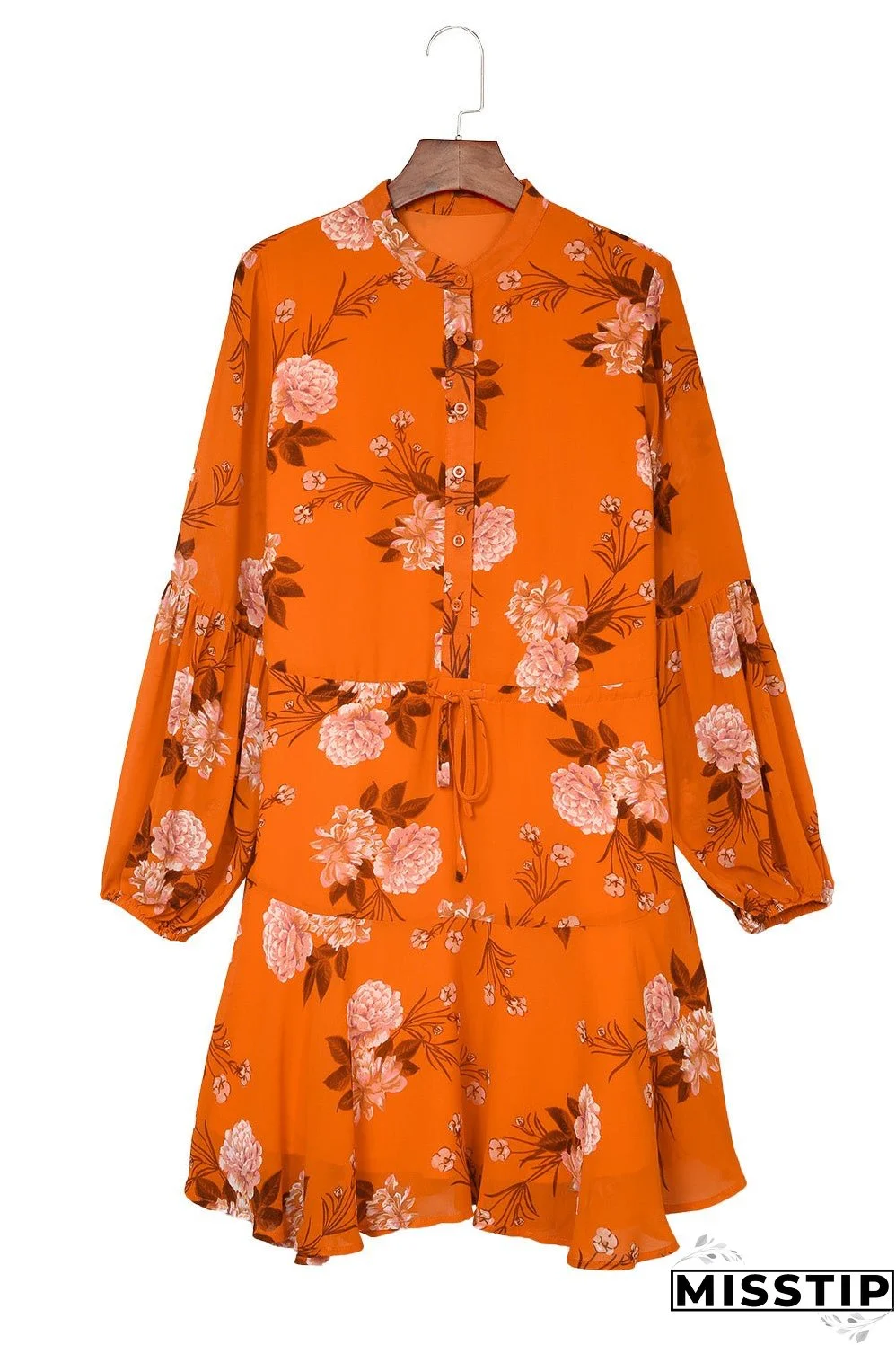 Vintage Floral Print Drawstring Flowy Dress